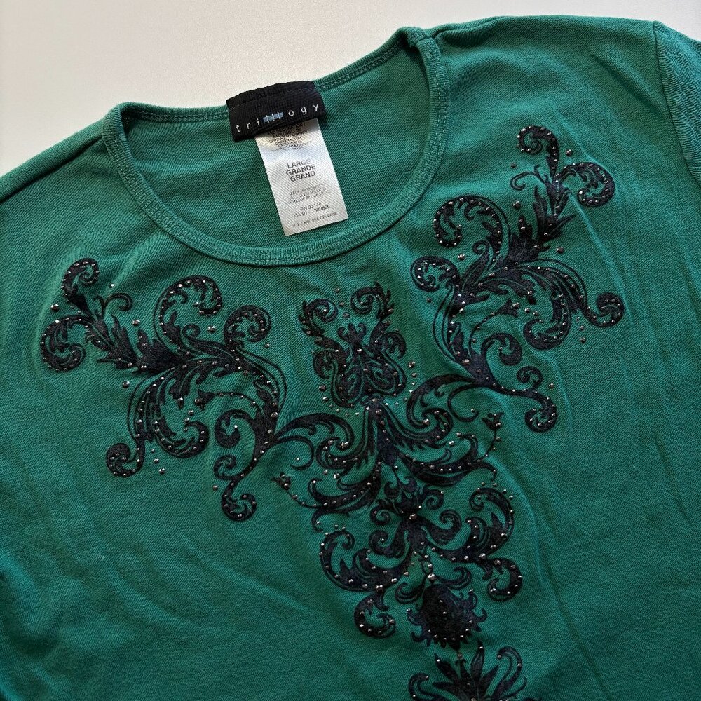 TRILLLOGY EMERALD GREEN LONG SLEEVE COTTON TOP // GOTH GLAM // 🖤